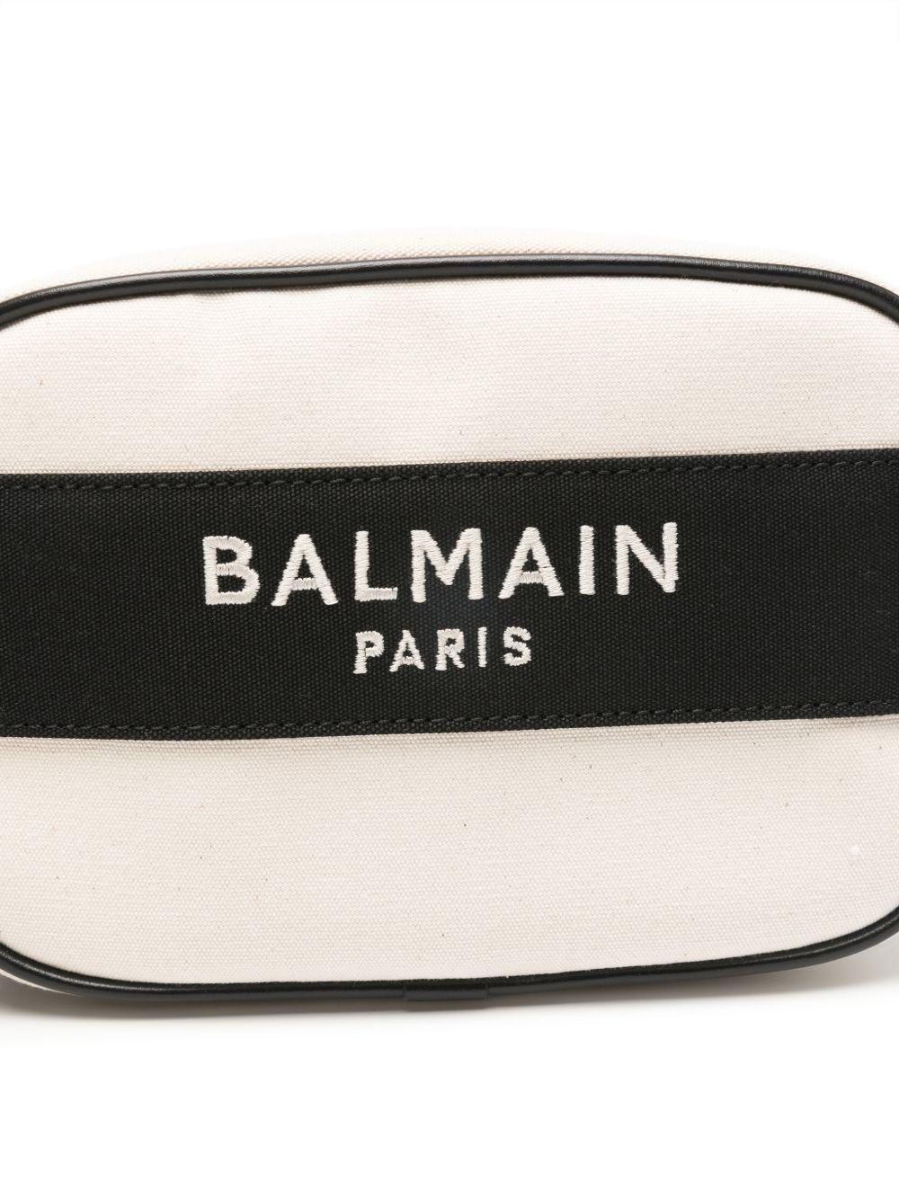 Borsa fasciatoio per neonati Balmain Kids bianca e nera con logo sul davanti BY0B68 Z0042 101NE BALMAIN KIDS