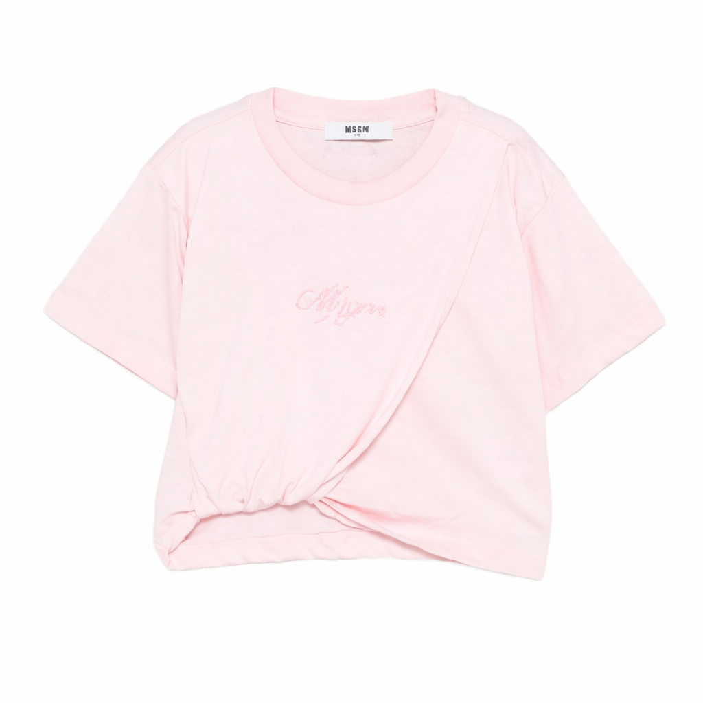 T-shirt per bambina MSGM Kids rosa con dettaglio nodo S6MSJGTH205 MS076 MSGM KIDS