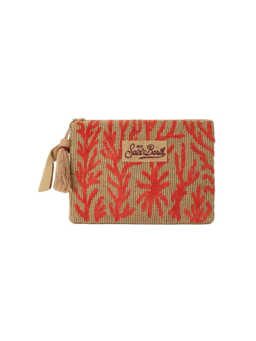 Pochette in juta MC2 Saint Barth beige con motivo corallo ricamato JUTE002 00886L MC2 ST. BARTH KIDS
