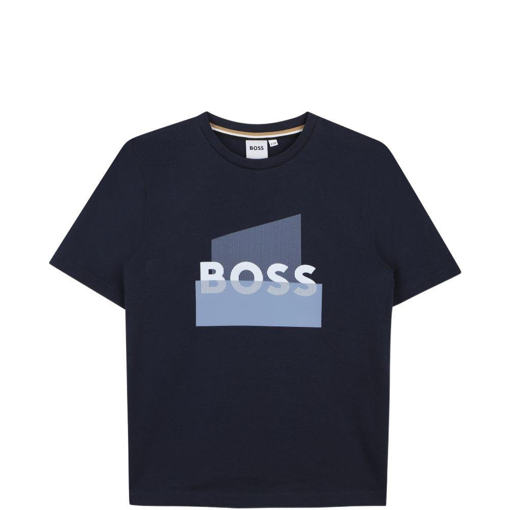 T-shirt per bambino Boss Kids blu con stampa grafica J52978 849 BOSS KIDS