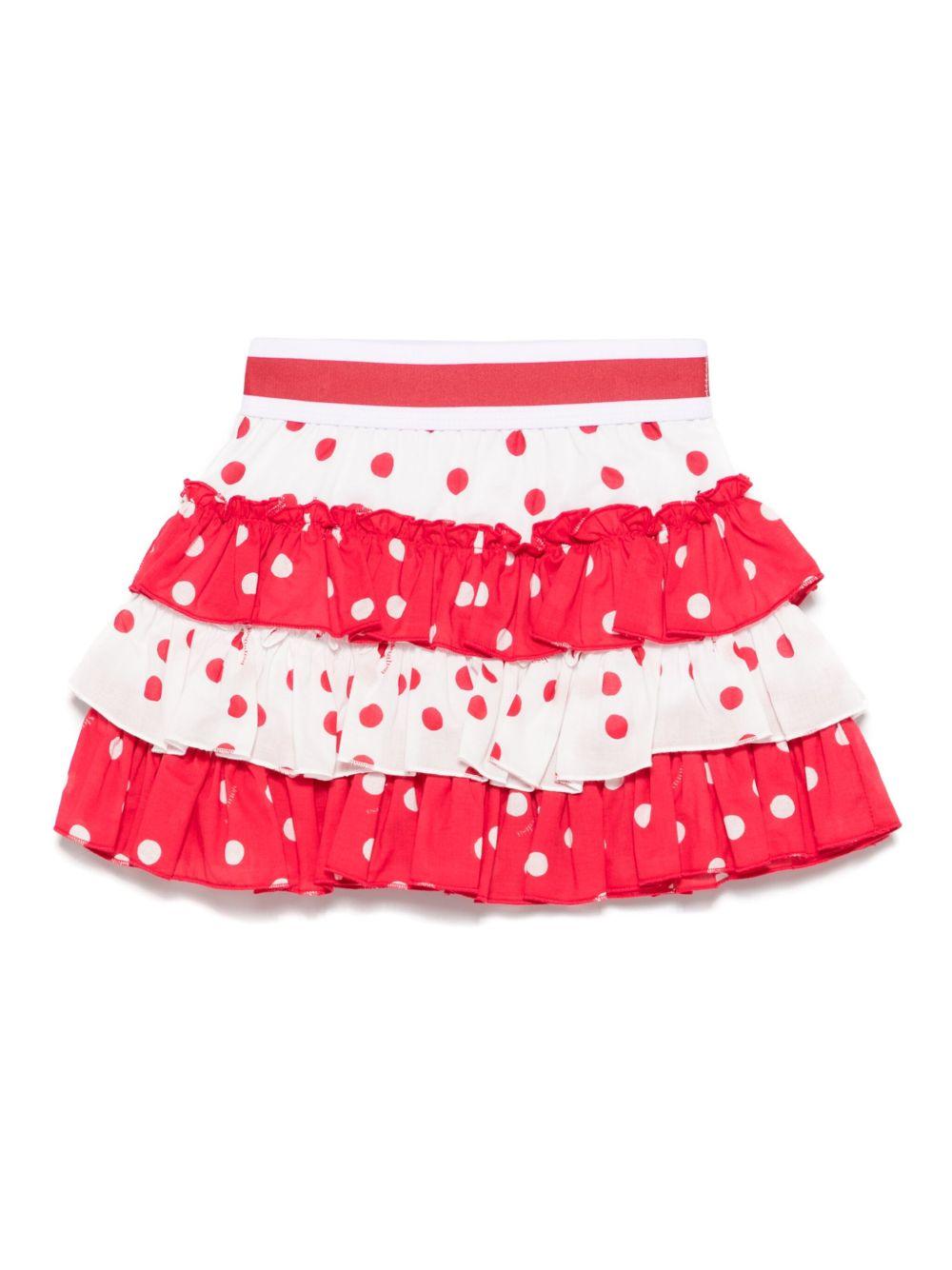 Minigonna per neonata Monnalisa bianco a pois con dettagli con ruches 31E704 5600 9944 MONNALISA
