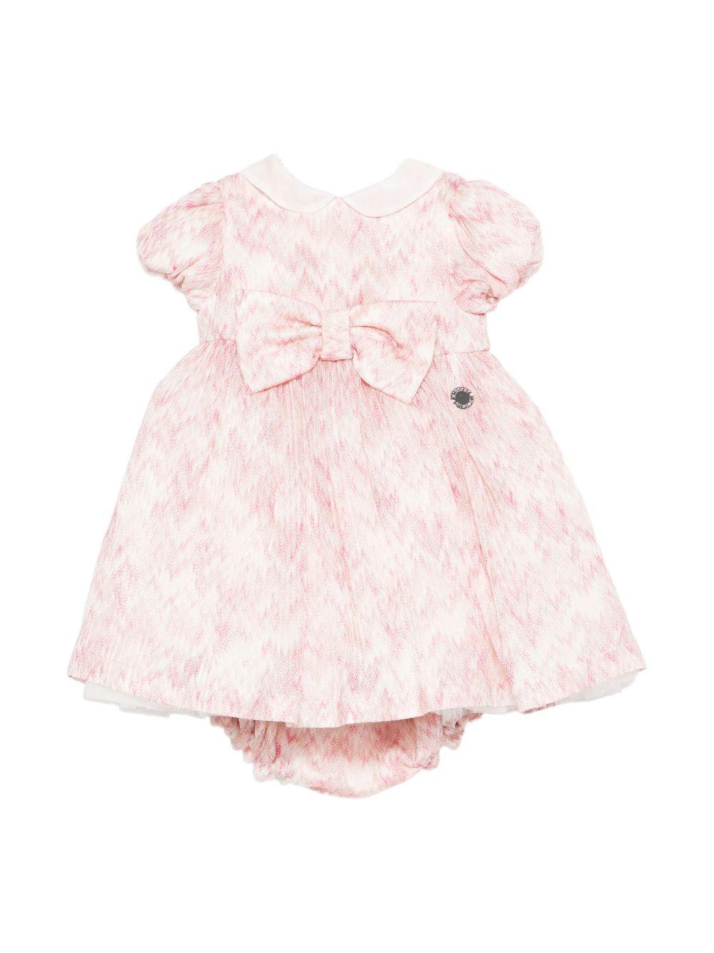 Abito per neonata Missoni Kids rosa con fiocco e motivo a zigzag MY1011 Q0113 504FU MISSONI KIDS