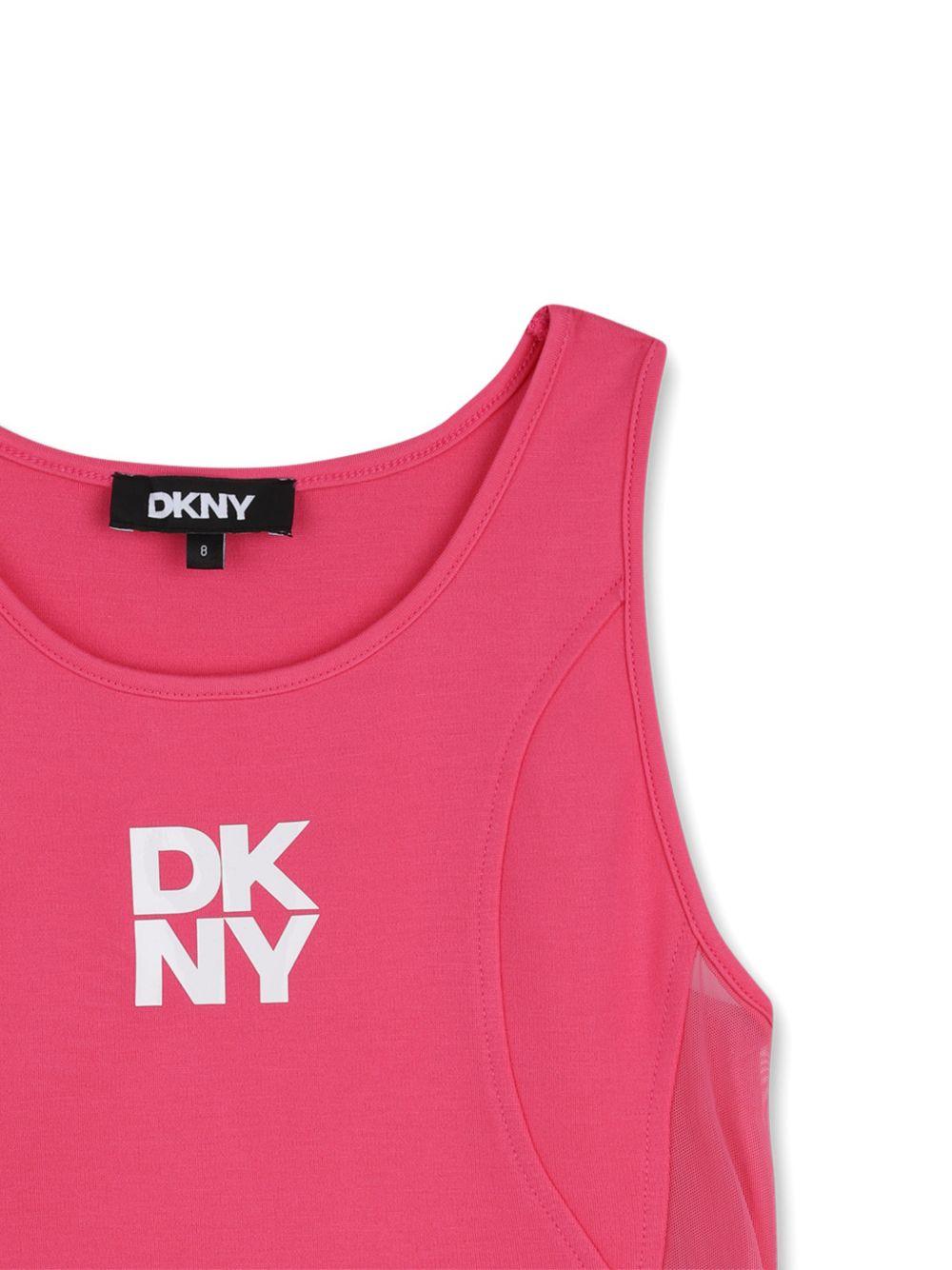 Top per bambina DKNY Kids fucsia con stampa logo sul davanti D62616 48K DKNY