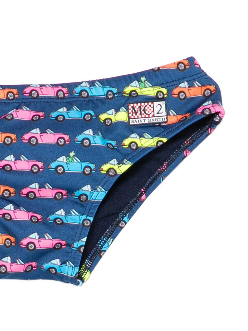 Slip da bagno per bambino MC2 Saint Barth Kids blu con stampa auto all-over BIL0001 02525L MC2 ST. BARTH KIDS