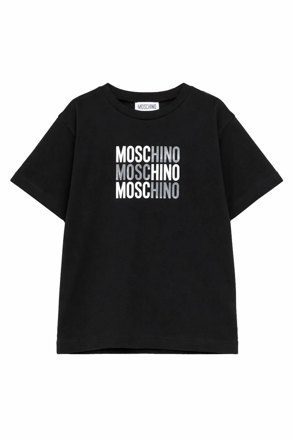 T-shirt per bambini Moschino Kids nera con logo sul davanti H5M05GLAA23 60100 MOSCHINO KIDS