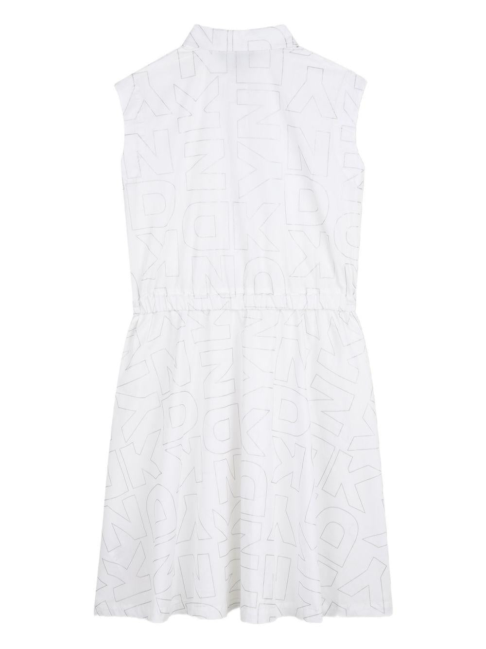 Abito per bambina DKNY Kids bianco con stampa logo all-over D62602 10P DKNY