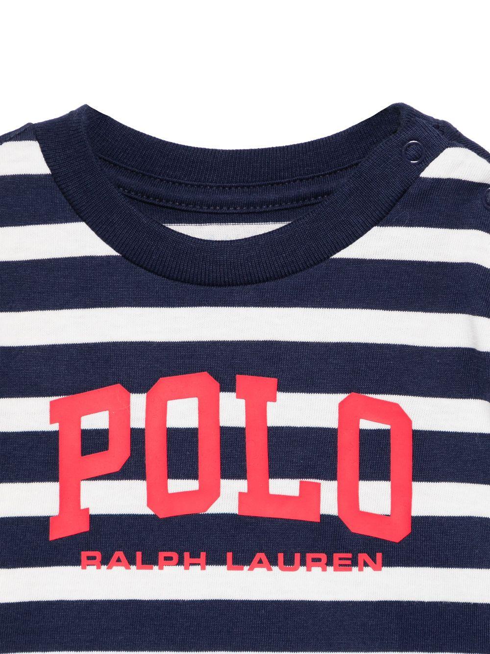 T-shirt per neonato Polo Ralph Lauren Kids blu a righe con stampa logo sul davanti 958161NB 001 Ralph Lauren kids