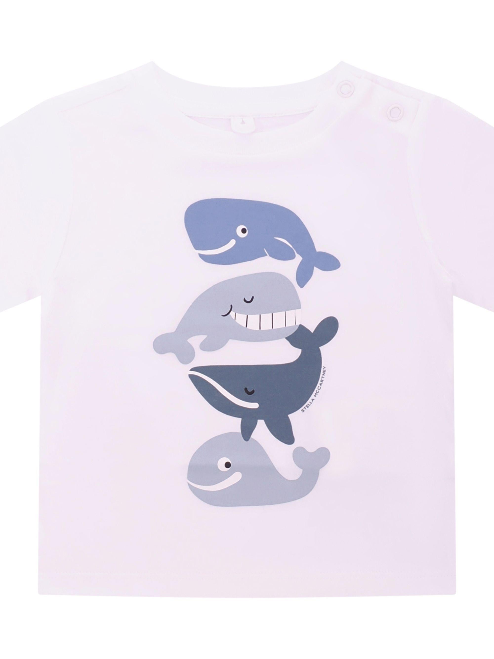 T-shirt da neonato Stella McCartney Kids bianca con stampa grafica balena TY8570 Z0434 100 STELLA McCARTNEY KIDS