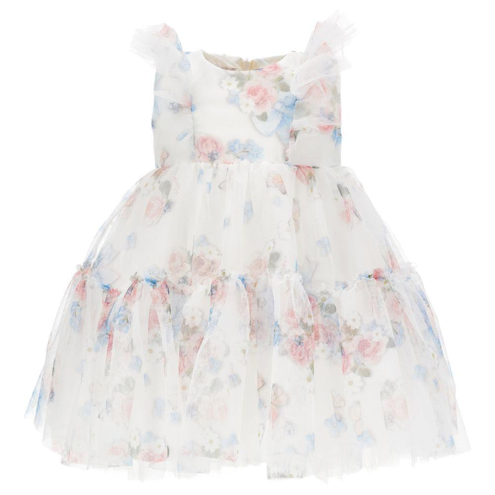 Abito per neonata Monnalisa bianco con stampa a fiori 31G902 7655 0099 MONNALISA KIDS