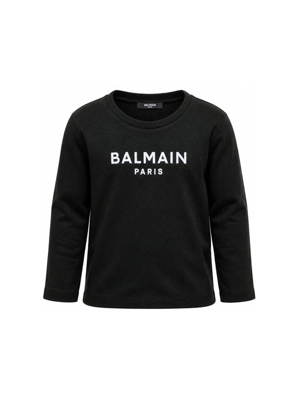 T-shirt per bambino Balmain Kids nera con dettaglio logo sul davanti BZ8I20 Z3672 930BC BALMAIN KIDS