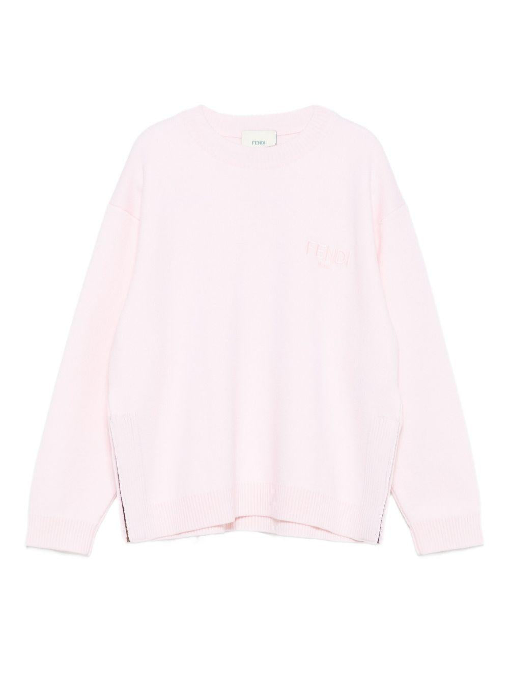 Maglione per bambina Fendi Kids rosa in lana con logo JUG192 AUKU F0ZKY FENDI KIDS