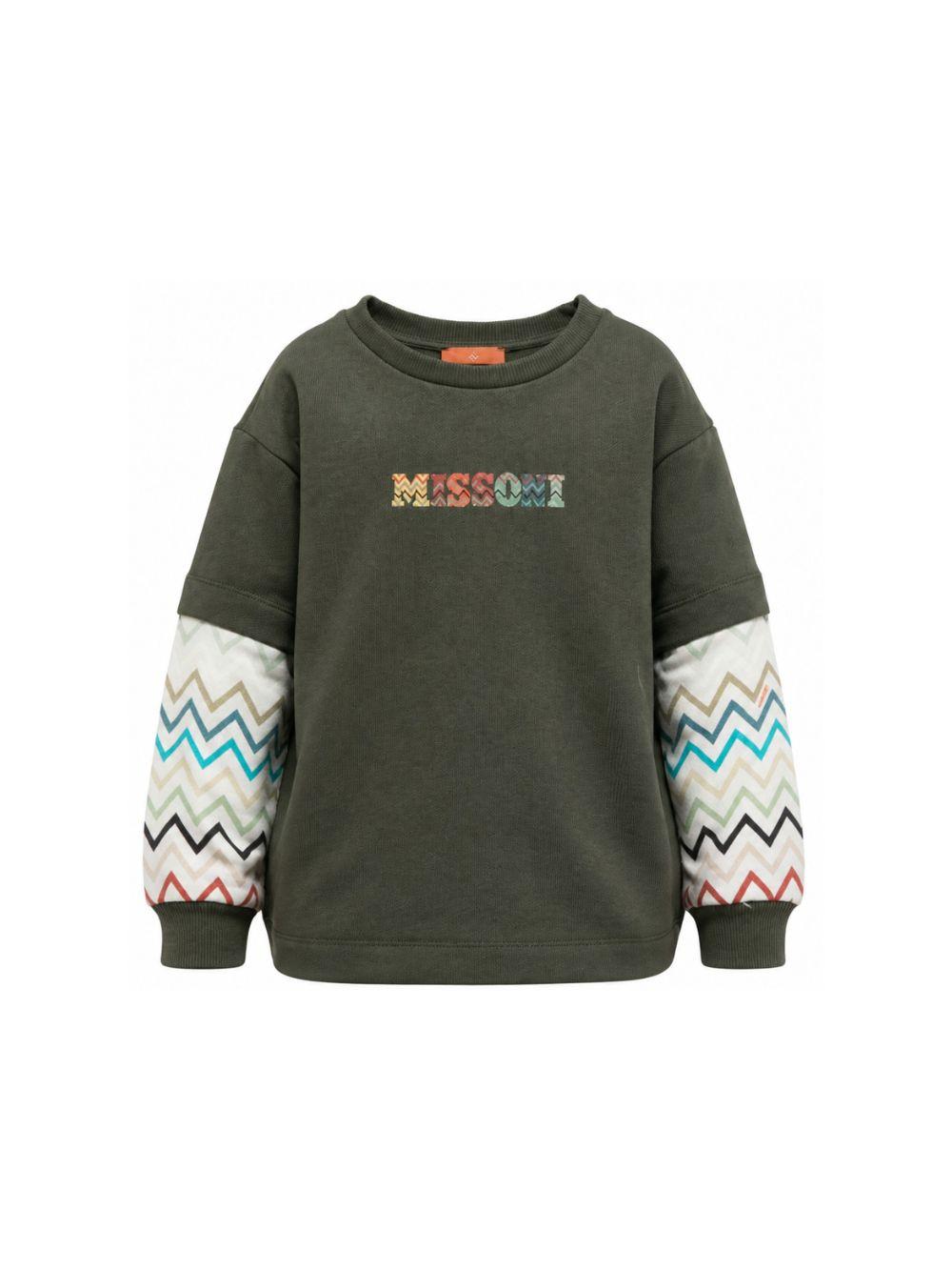 Felpa per bambino Missoni Kids verde con maniche a contrasto MZ4H30 Z3183 70J MISSONI KIDS