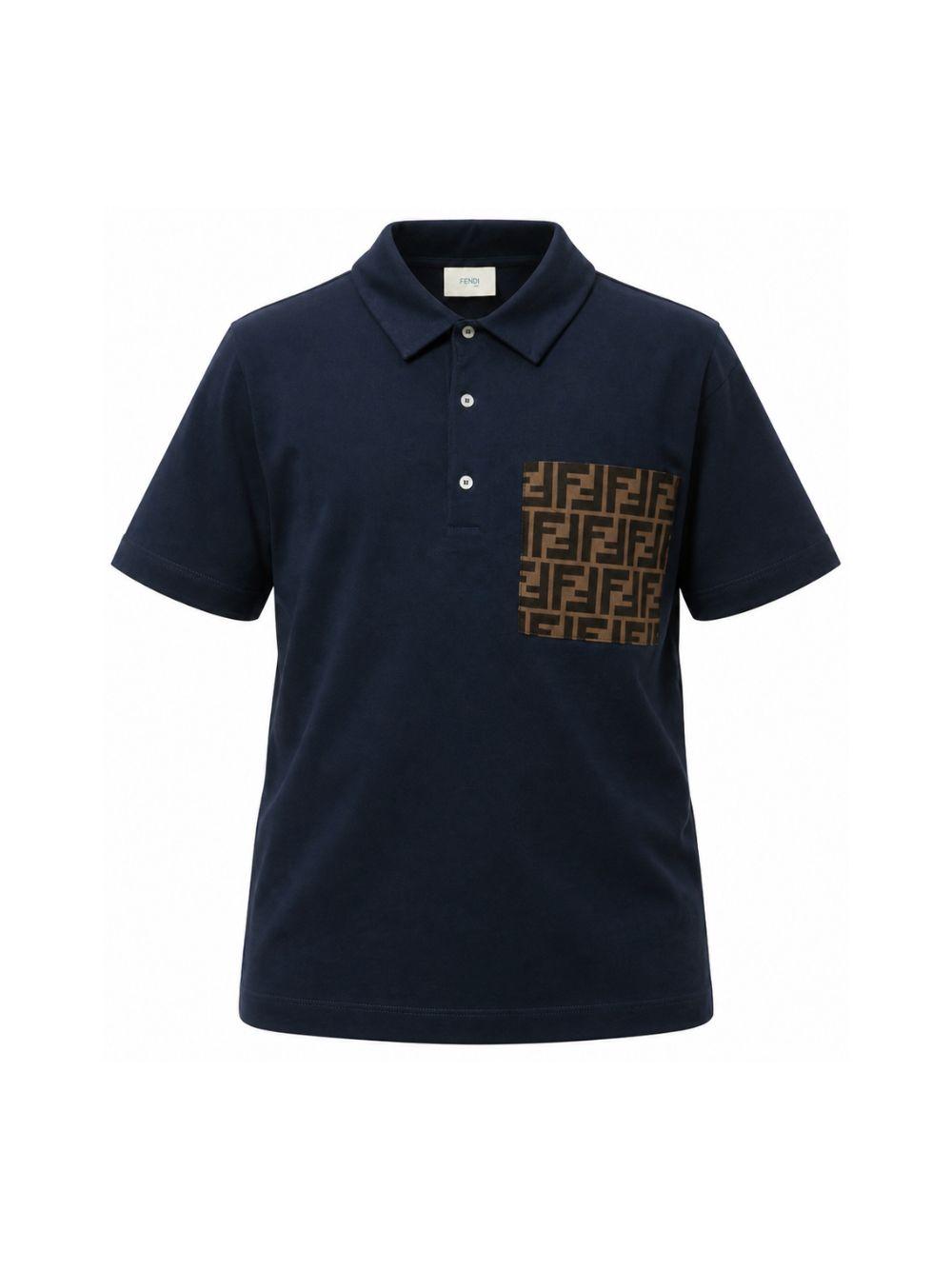T-shirt per bambino Fendi Kids blu con taschino logo FF JMI399 7AJ F1I11 FENDI KIDS