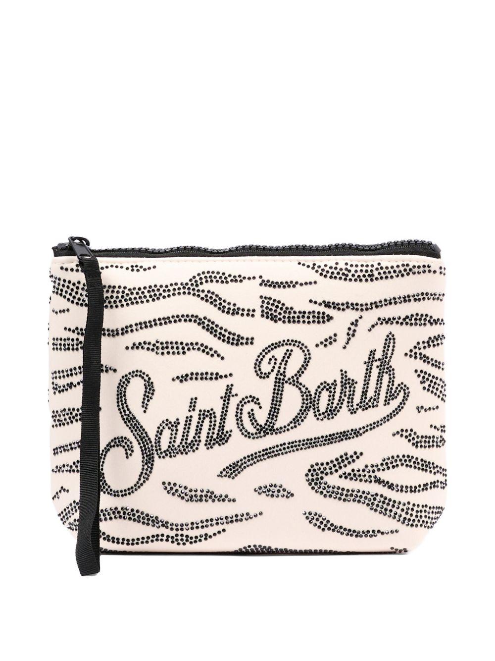 Pochette Aline Saint Barth animalier decorata con perline beige e marrone ALI0032 00271L MC2 ST. BARTH