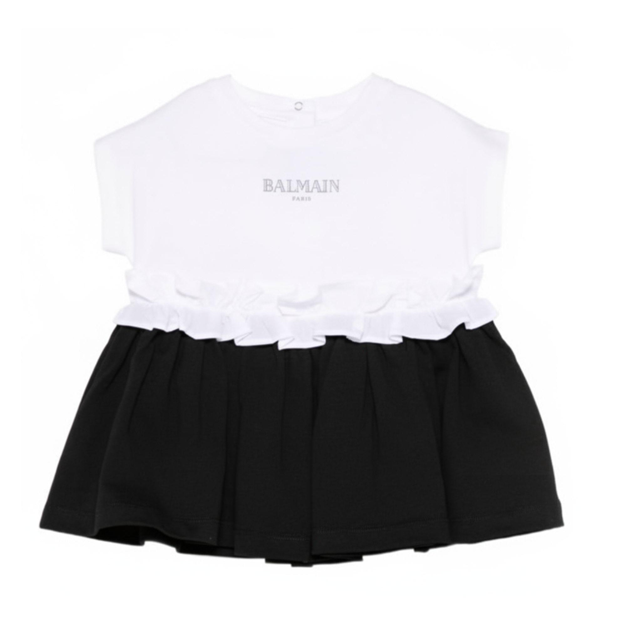 Abito per bambina Balmain Kids nero con ruches BY1092 Z3672 930BC BALMAIN KIDS