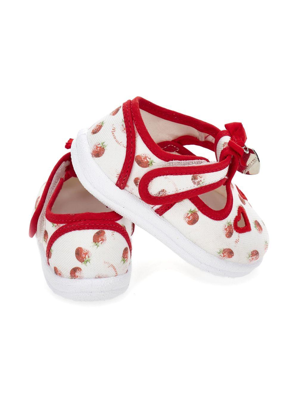 Ballerine per bambina Monnalisa bianche con stampa fragole all-over 83G003 7713 9944 MONNALISA