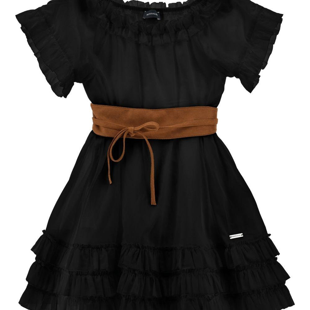 Abito per bambina Monnalisa nero con rifinitura a ruches 41G909 7105 0050 MONNALISA KIDS