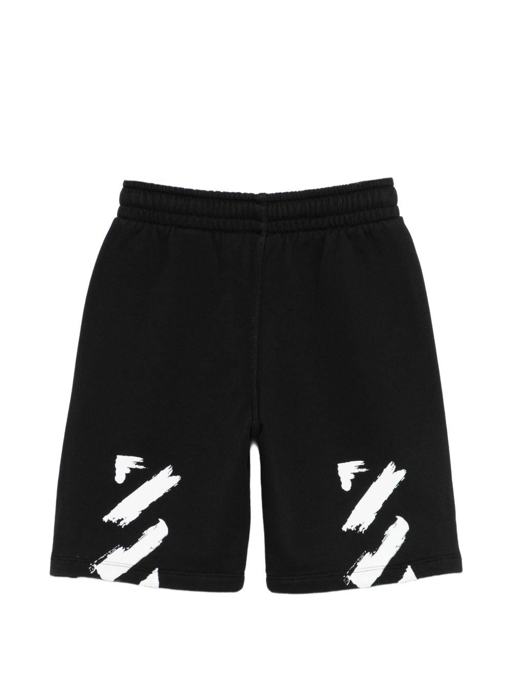Shorts per bambino Off-White Kids neri con stampa grafica sul retro 44BCI001S26F003 001 OFF WHITE KIDS
