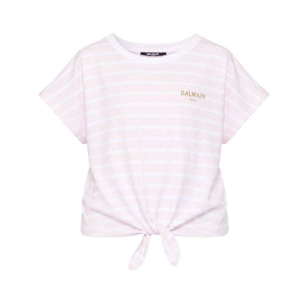 T-shirt da bambina Balmain Kids rosa con motivo a righe BY8B61 Z3657 51EBC BALMAIN KIDS