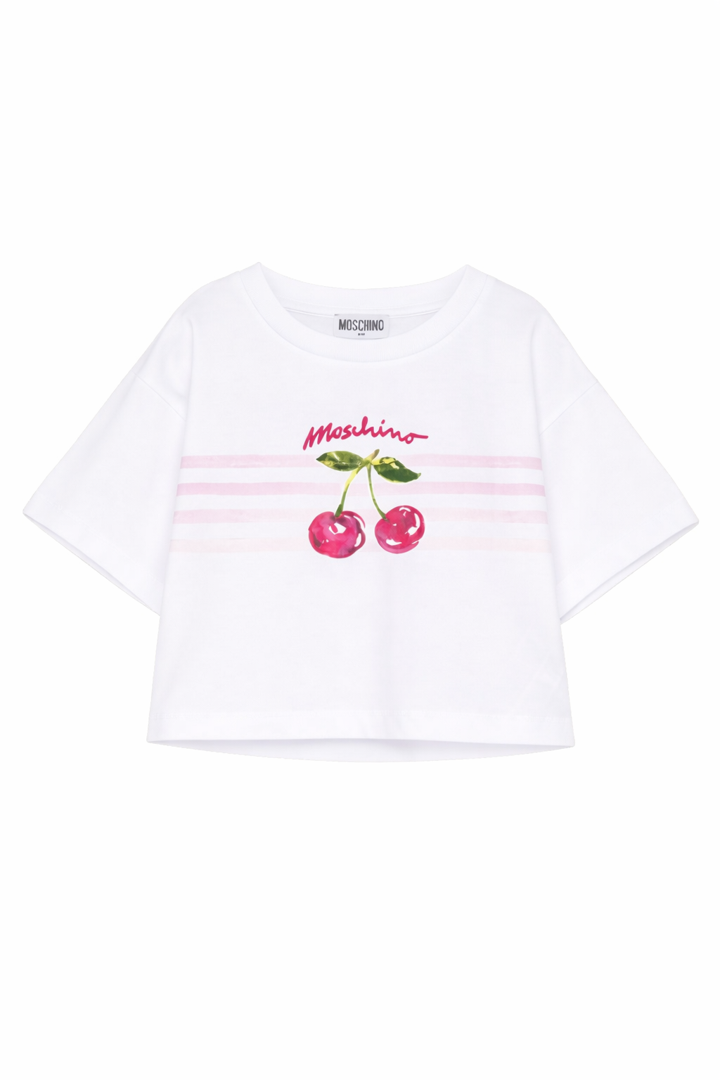 T-shirt per bambina Moschino Kids bianca con stampa ciliegie HDM06YLAA02 10101 MOSCHINO KIDS