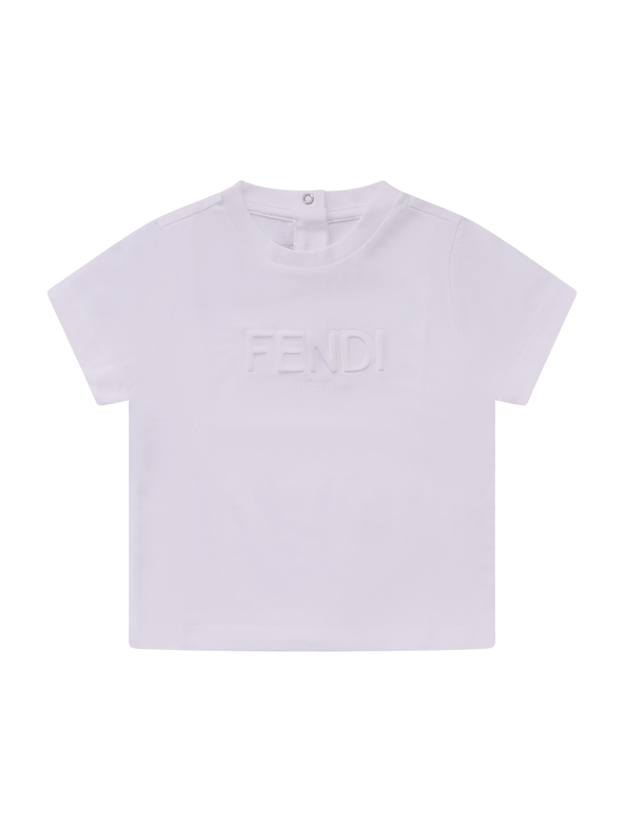 T-shirt per neonato Fendi Kids bianca con logo sul davanti BUI110 7AJ F0TU9 FENDI KIDS