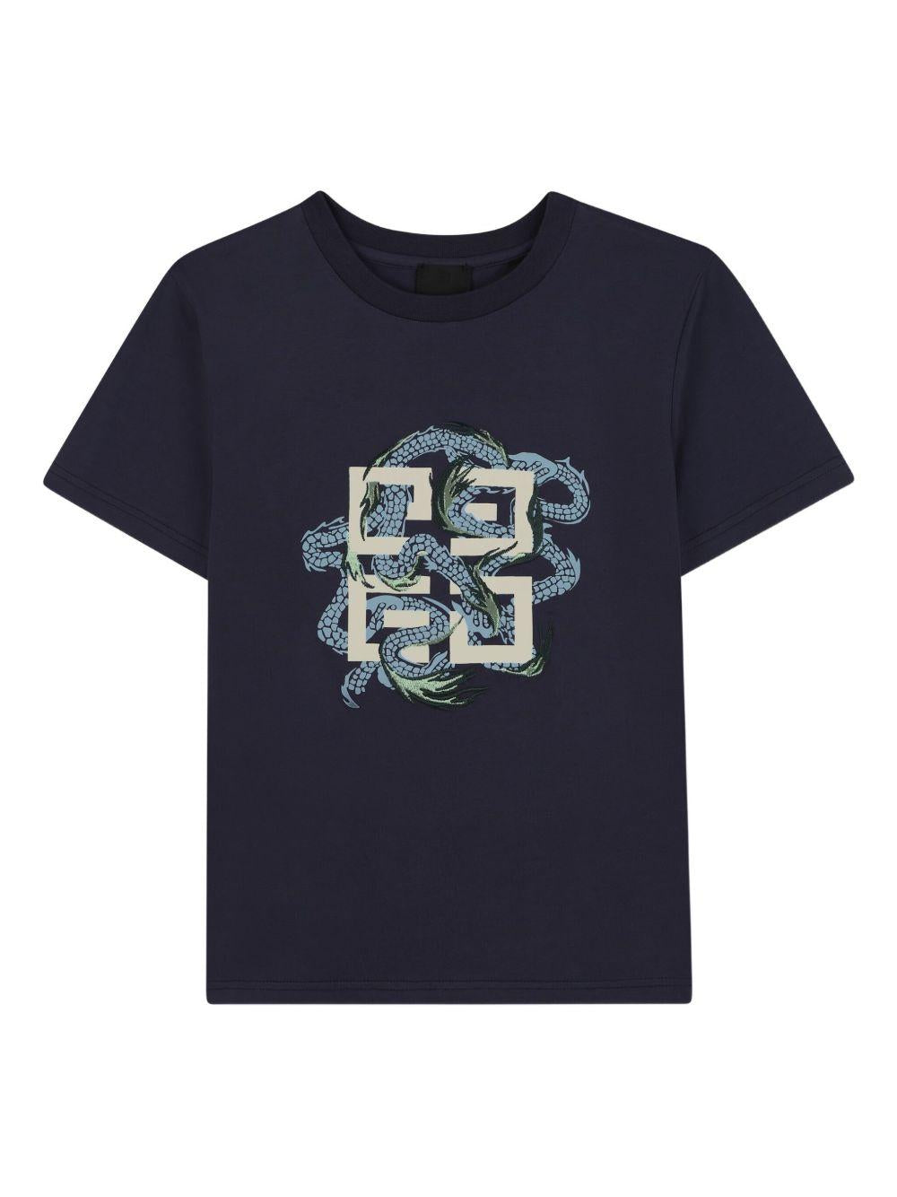 T-shirt per bambino Givenchy Kids blu con stampa serpente frontale H30956 853 GIVENCHY KIDS