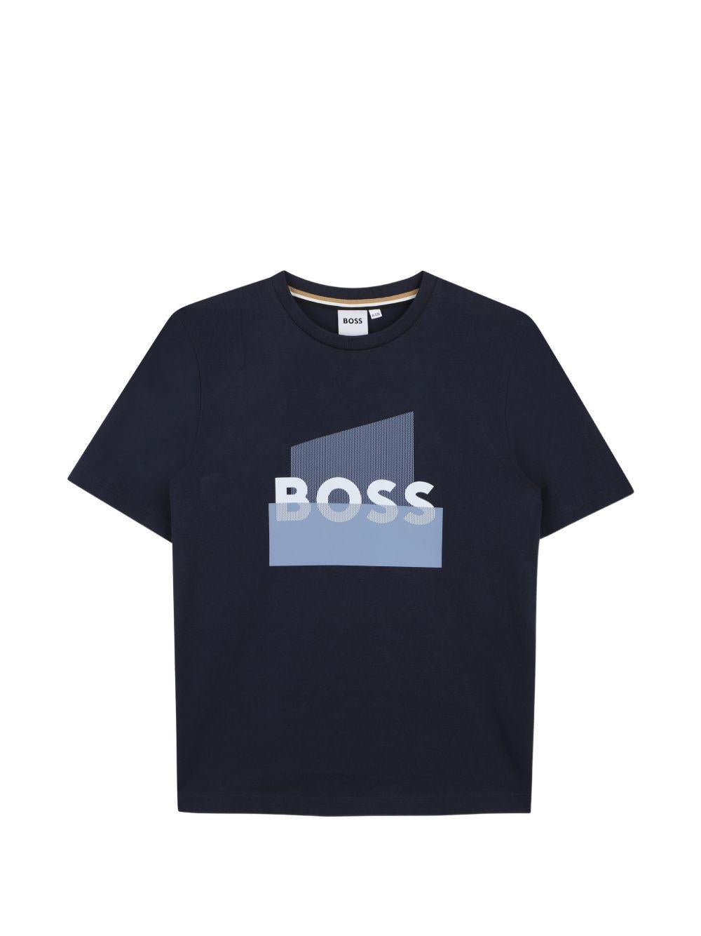T-shirt per bambino Boss Kids blu con stampa grafica J52978 849 BOSS KIDS