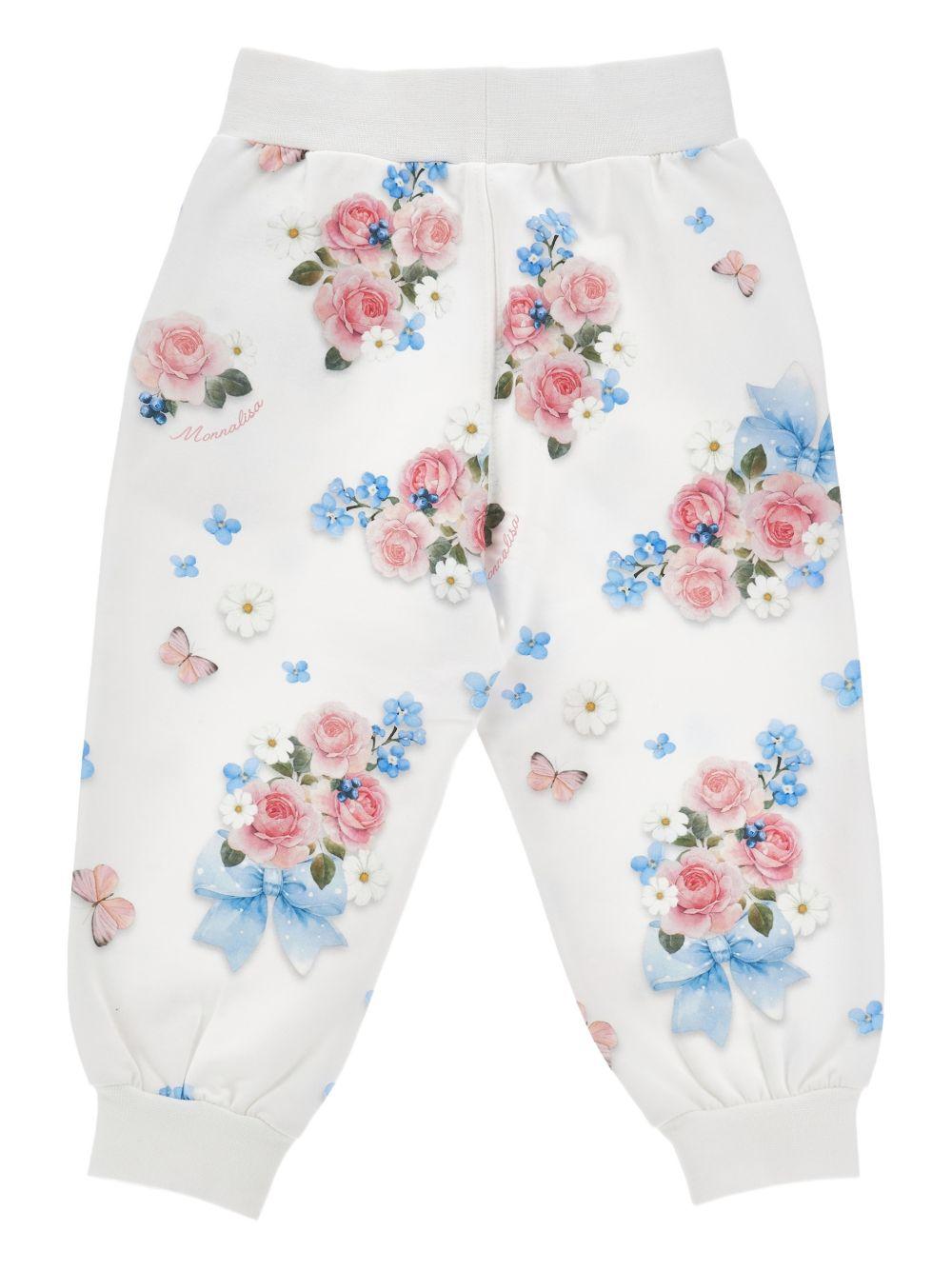 Pantaloni per neonata Monnalisa bianchi con stampa fiori all-over 39G400 7003 0099 MONNALISA KIDS
