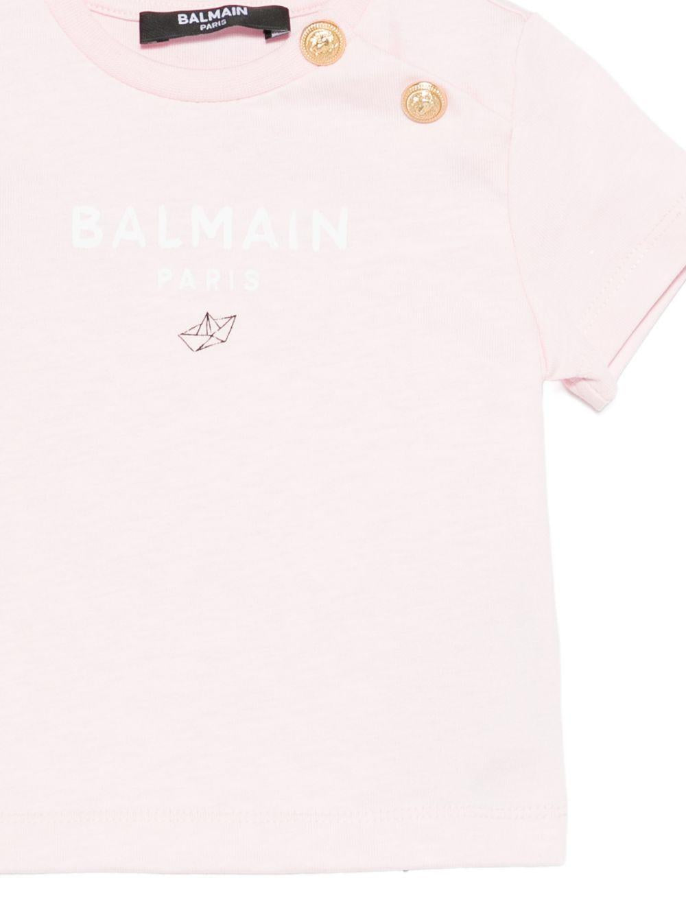 T-shirt per neonata Balmain Kids rosa con dettaglio bottoni oro BY8091 Z3672 51EBC BALMAIN KIDS