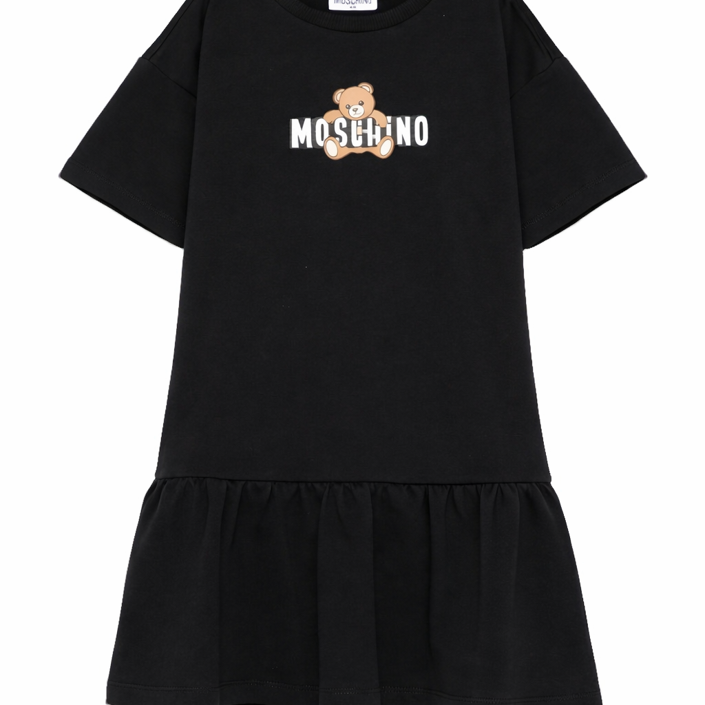 Abito da bambina Moschino Kids nero con stampa orsetto HDV0HLLCA19 60100 MOSCHINO KIDS