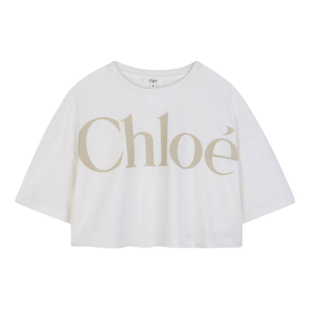 T-shirt per bambina Chloé Kids bianca con stampa logo sul davanti C20859 117 CHLOE' KIDS