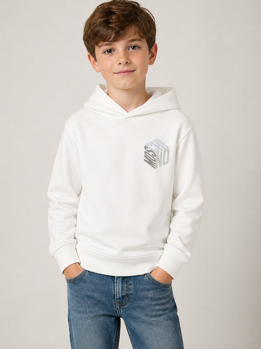 Felpa per bambino Moschino Kids bianca con logo sul petto HRF07KLCA92 10063 MOSCHINO KIDS