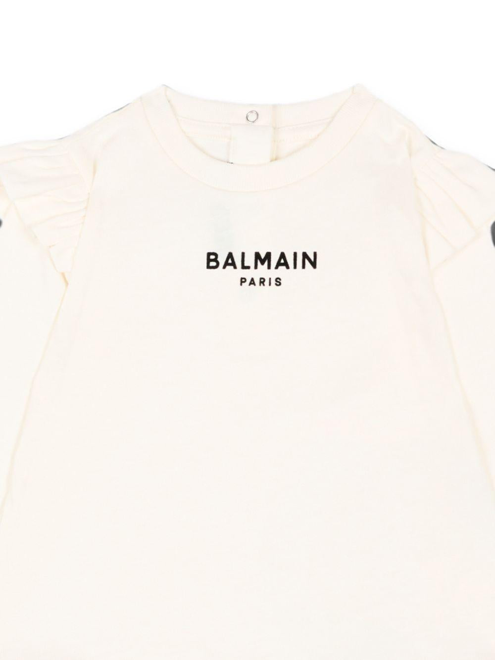 T-shirt per neonata Balmain Kids bianca con dettagli con volant BZ8010 Z3672 102NE BALMAIN KIDS