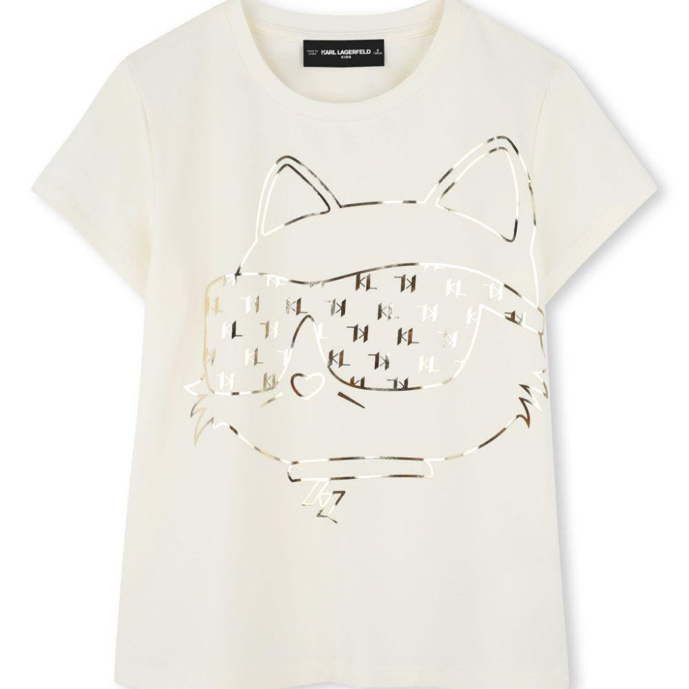T-shirt con stampa grafica per bambina Karl Lagerfeld Kids bianco con scollo rotondo Z30447 122 KARL LAGERFELD KIDS