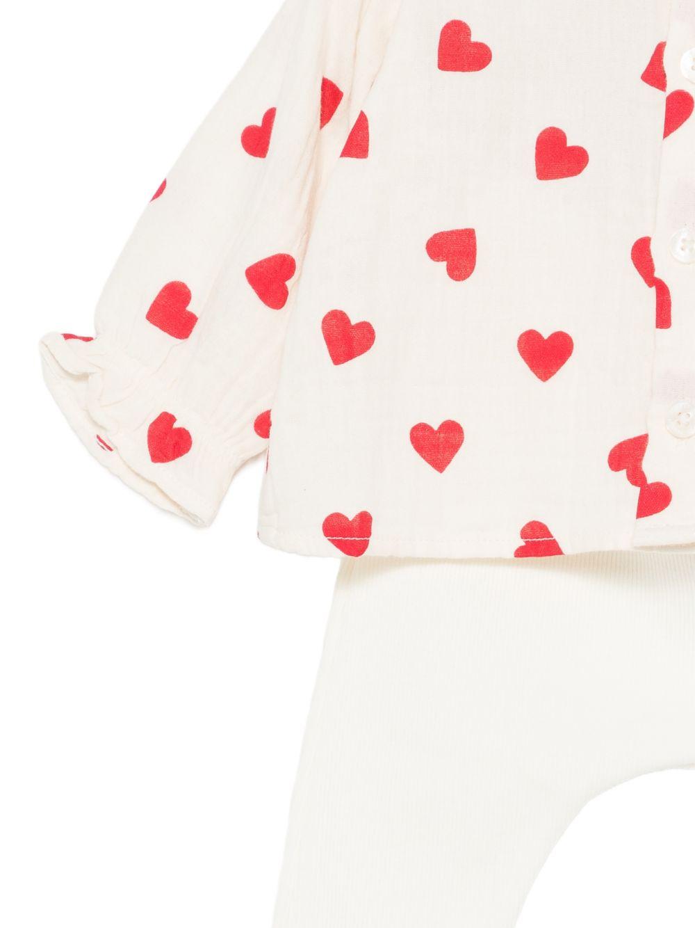 Set di t-shirt e pantaloni per neonati Petit Bateau bianco con stampa a cuori A0F34 00 PETIT BATEAU KIDS