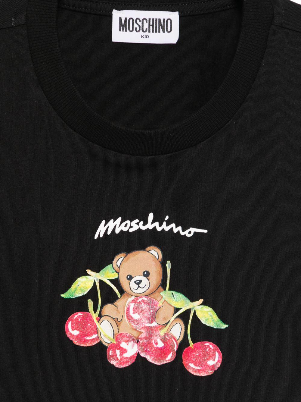 T-shirt per bambina Moschino Kids nera con stampa Teddy Bear sul davanti HDM075LAA02 60100 MOSCHINO KIDS