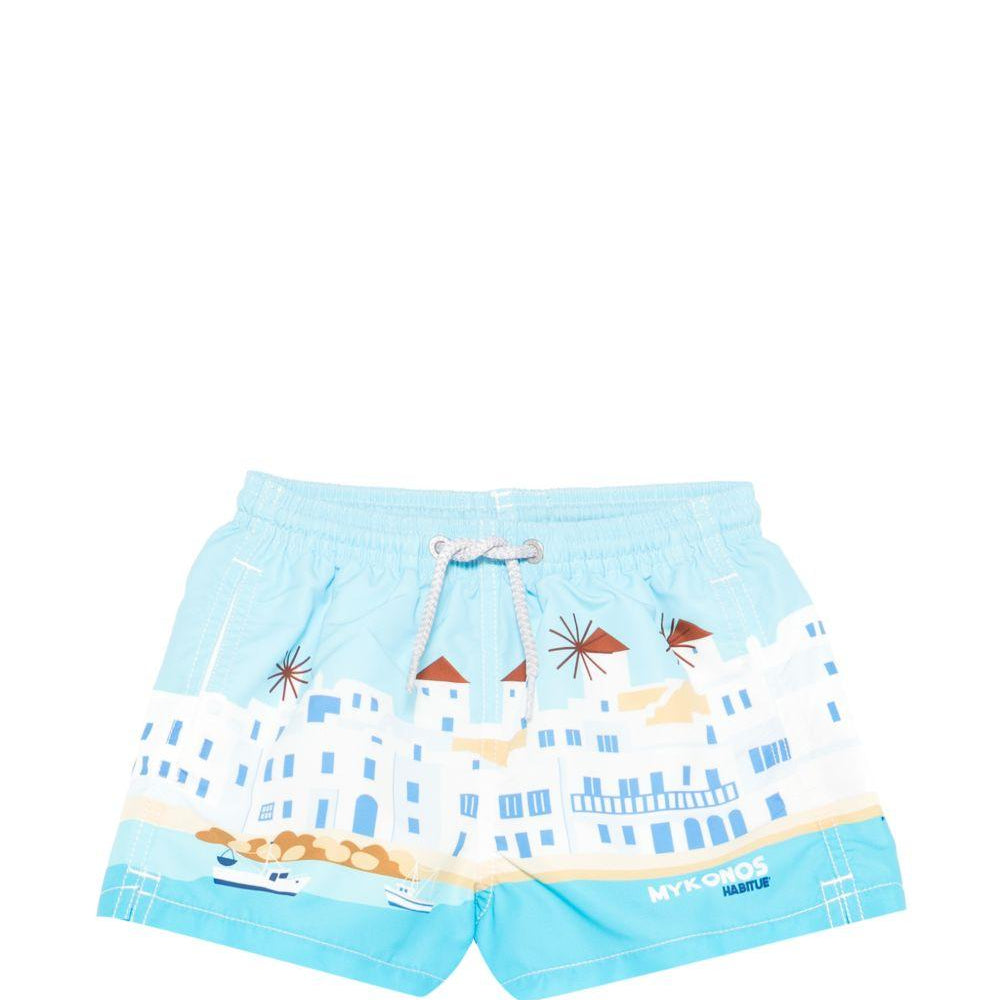 Costume da bagno per bambino MC2 Saint Barth Kids azzurro con stampa grafica Mykonos HAI0001 02284L MC2 ST. BARTH KIDS
