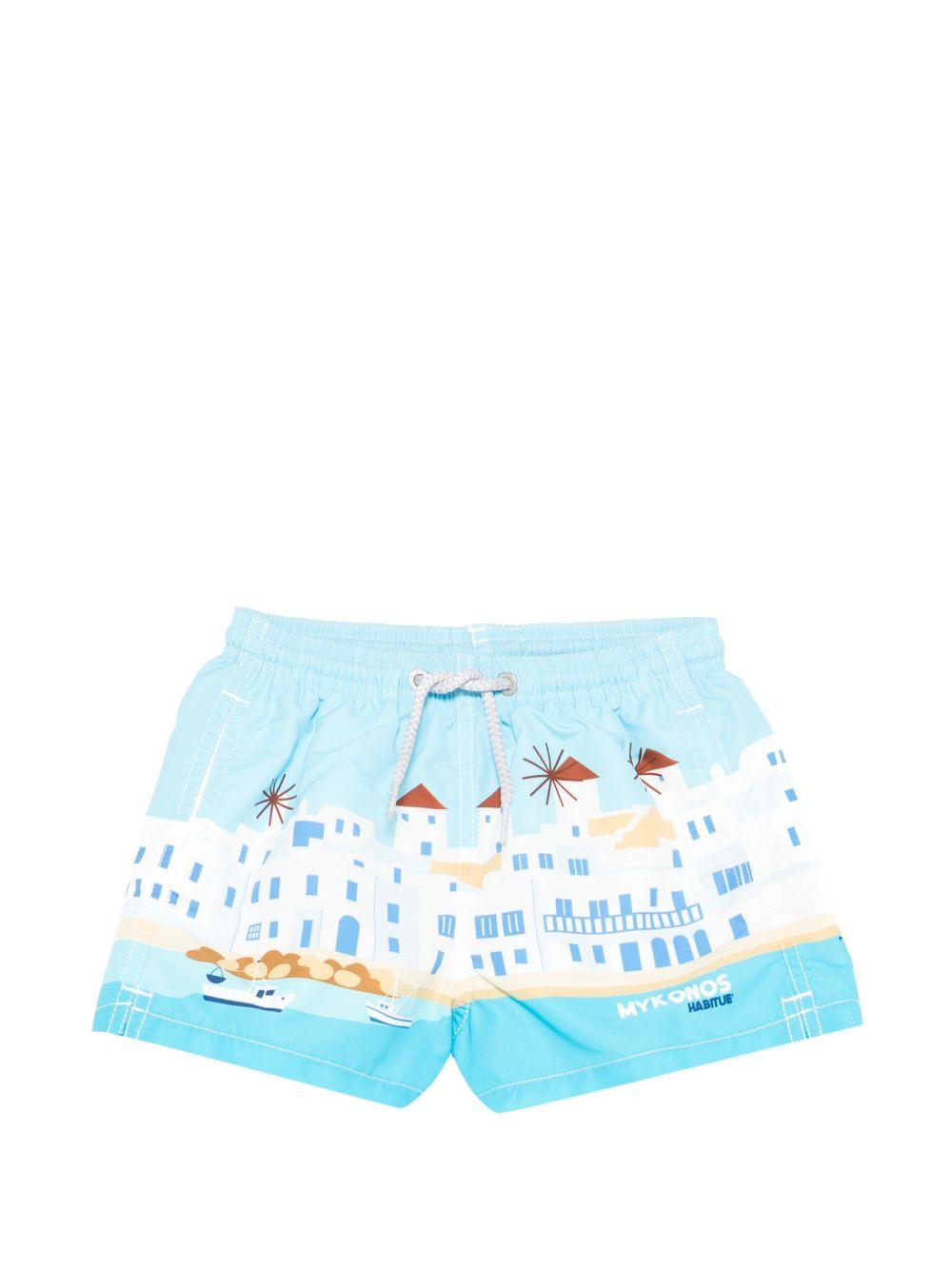 Costume da bagno per bambino MC2 Saint Barth Kids azzurro con stampa grafica Mykonos HAI0001 02284L MC2 ST. BARTH KIDS