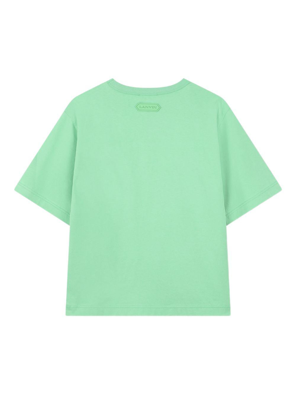 T-shirt per bambino Lanvin Enfant verde con bordo intrecciato N30362 68N LANVIN KIDS