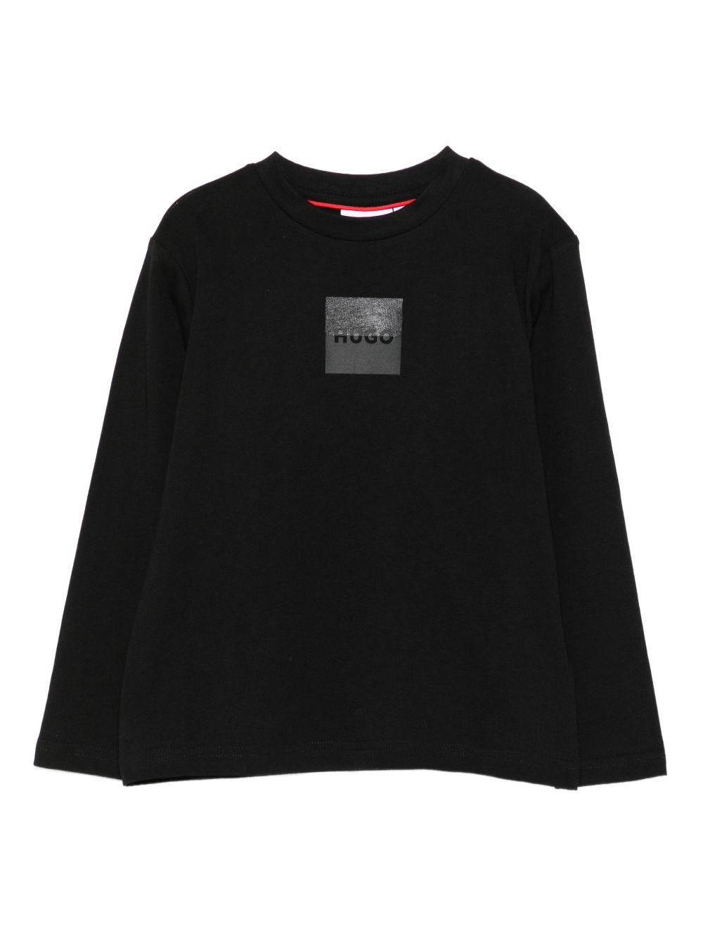 T-shirt per bambino Hugo Kids nera con placca con logo G00437 09B Hugo
