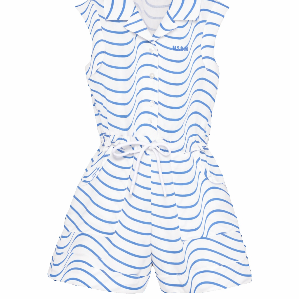 Tuta intera per bambina MSGM Kids bianca con motivo a onde blu S6MSJGJS278 130 MSGM KIDS