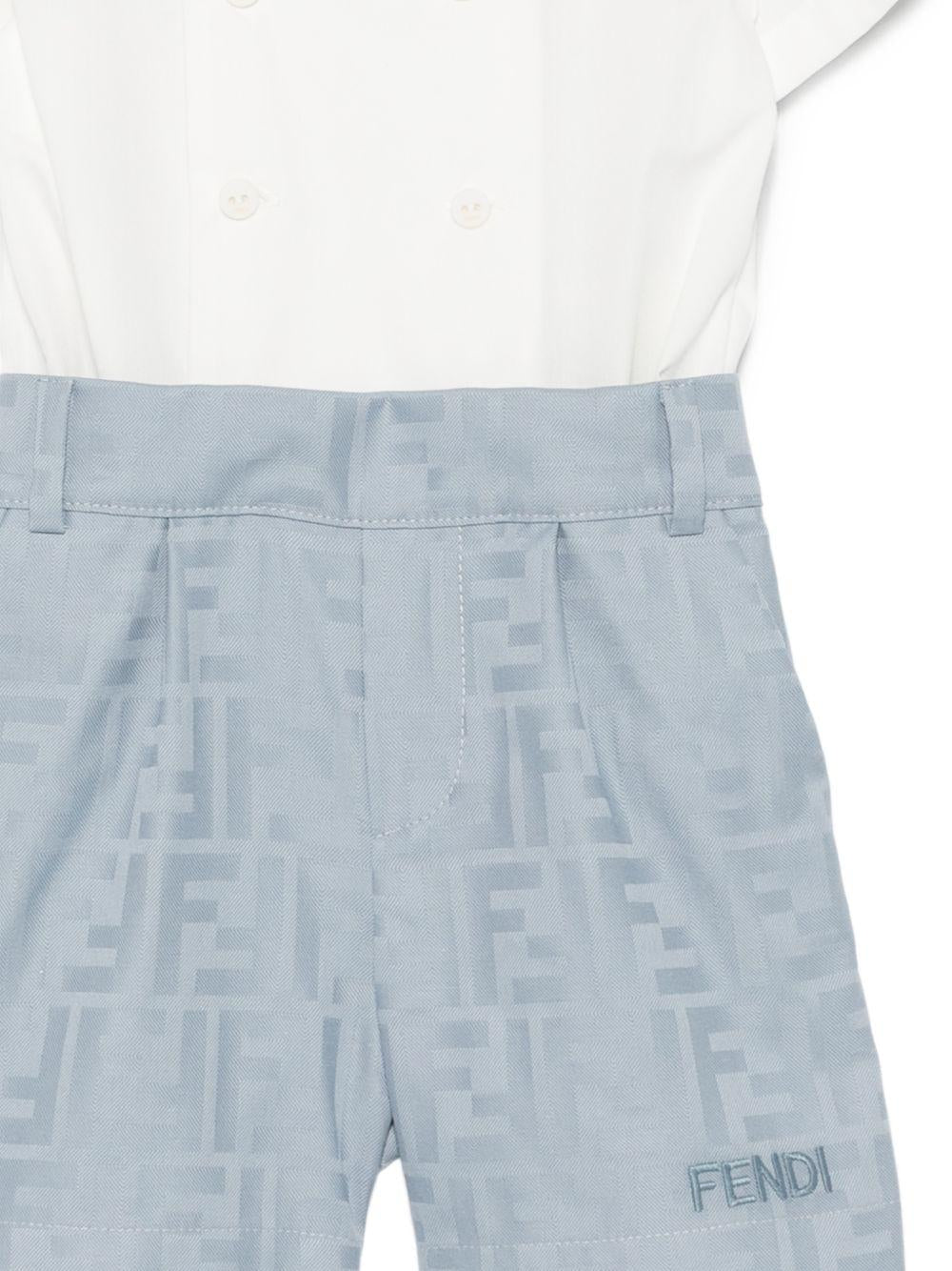 Completo per neonato Fendi Kids bianco e azzurro con motivo FF BML167 AS64 F1V3R FENDI KIDS
