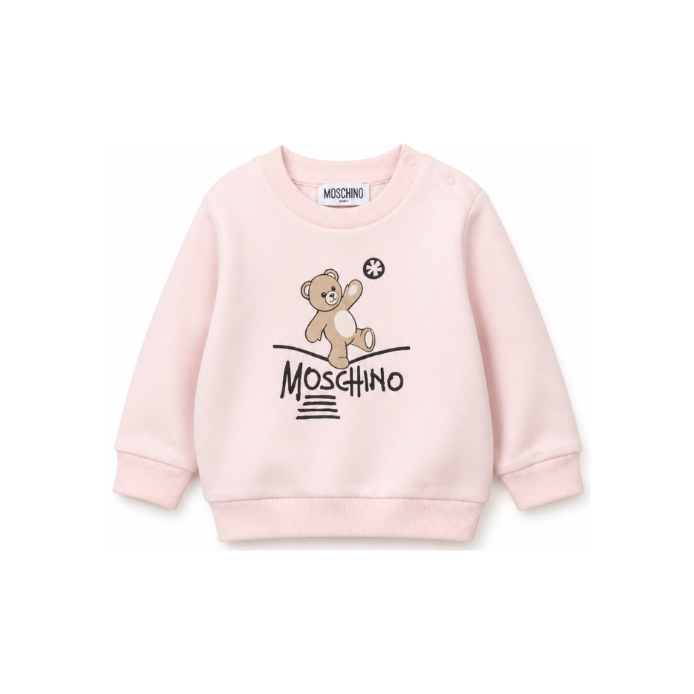 Felpa per neonata Moschino Kids rosa con motivo Teddy Bear MVF060LCA83 50209 MOSCHINO KIDS