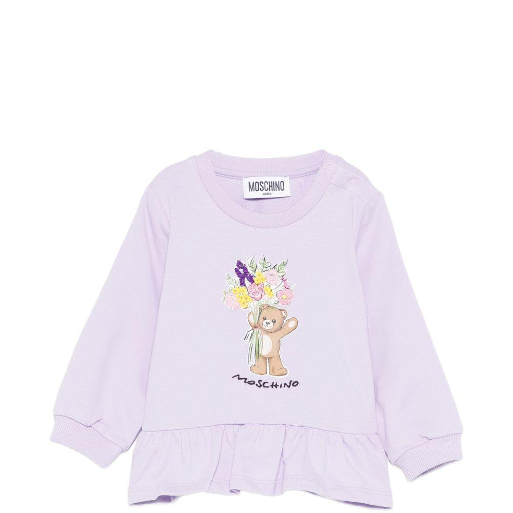 Felpa per neonata Moschino Kids viola con dettaglio floreale MDF035LDA00 51683 MOSCHINO KIDS