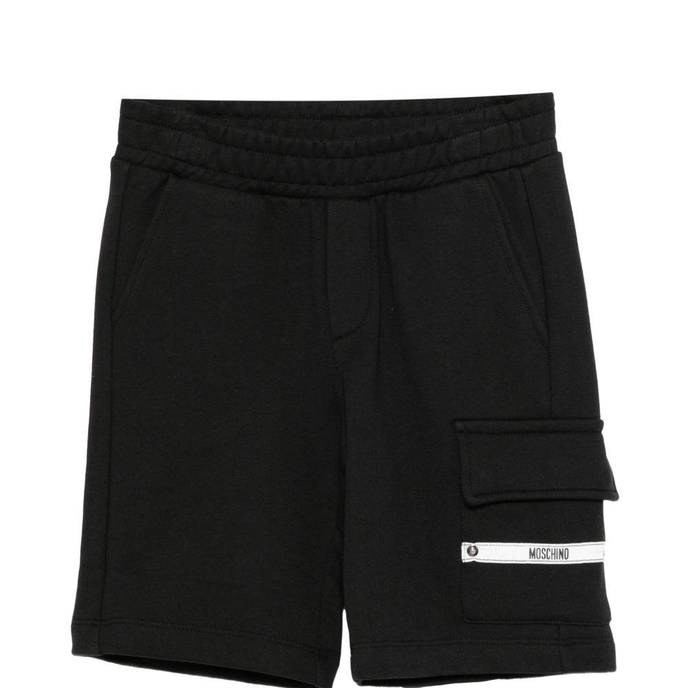 Shorts per bambino Moschino Kids neri con vita elasticizzata HUQ02OLCA86 60100 MOSCHINO KIDS