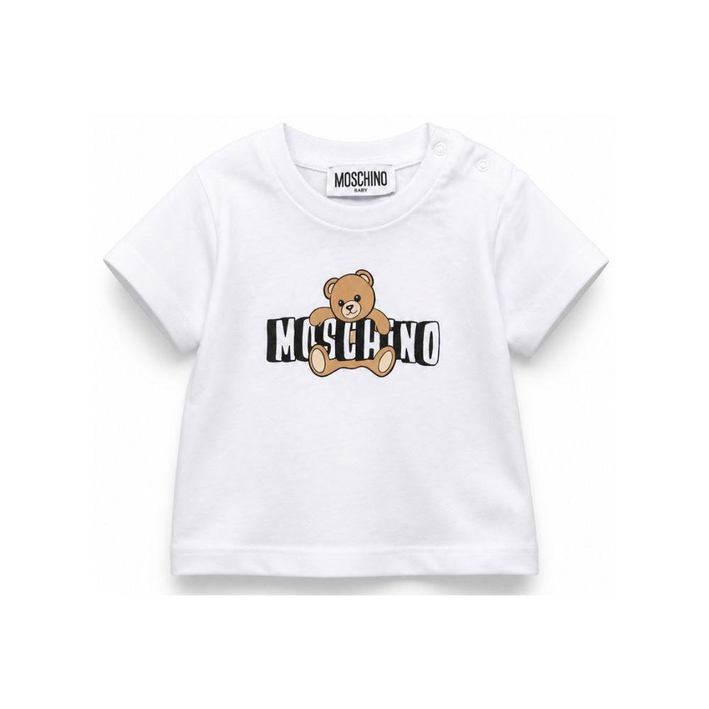 T-shirt per neonati Moschino Kids bianca con logo sul davanti MUM04PLAA03 10101 MOSCHINO KIDS