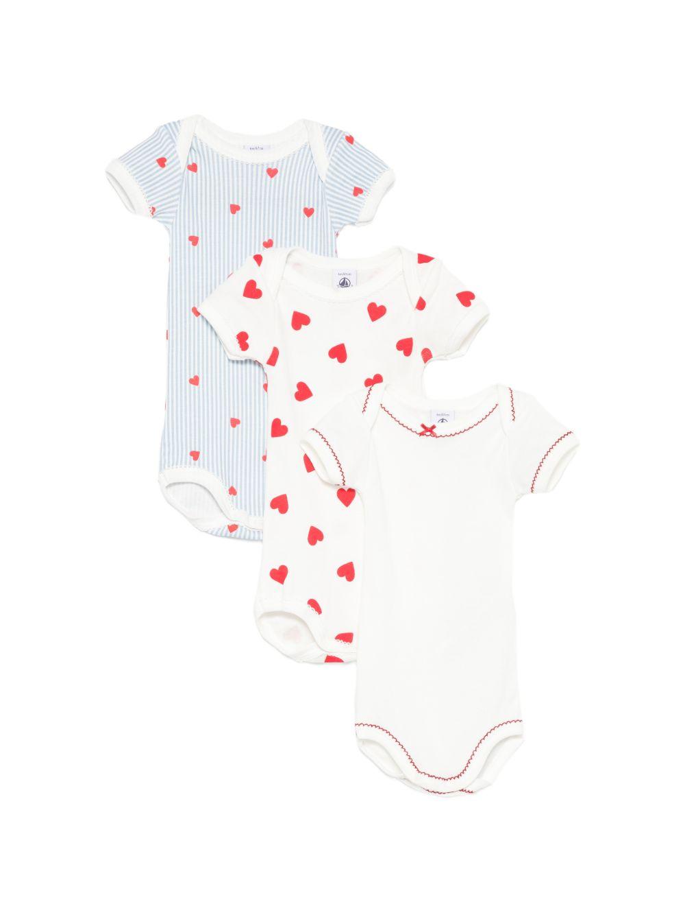 Body per neonati Petit Bateau multicolore a righe con stampa a cuori (set da tre) A0GY7 00 PETIT BATEAU KIDS