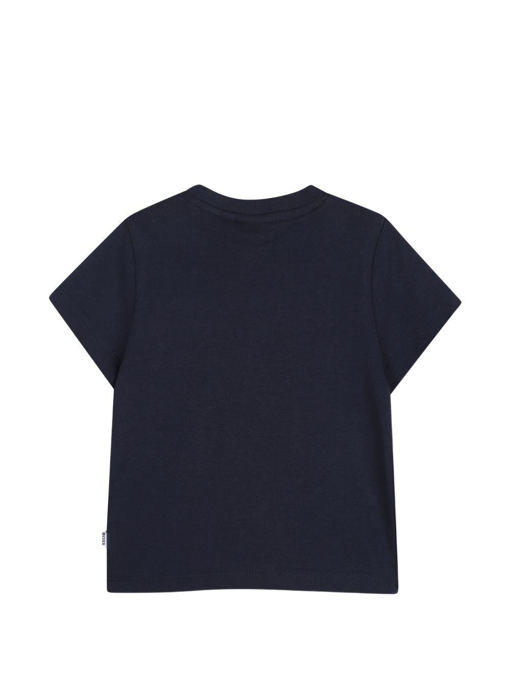 T-shirt per neonato Boss Kids blu con stampa grafica sul davanti J52886 849 BOSS KIDS