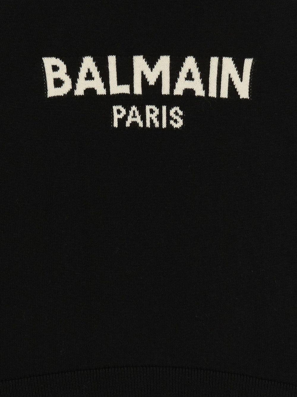 Maglione per bambino Balmain Kids nero con logo a intarsio e girocollo BX9P00 Z2312 930AV BALMAIN KIDS