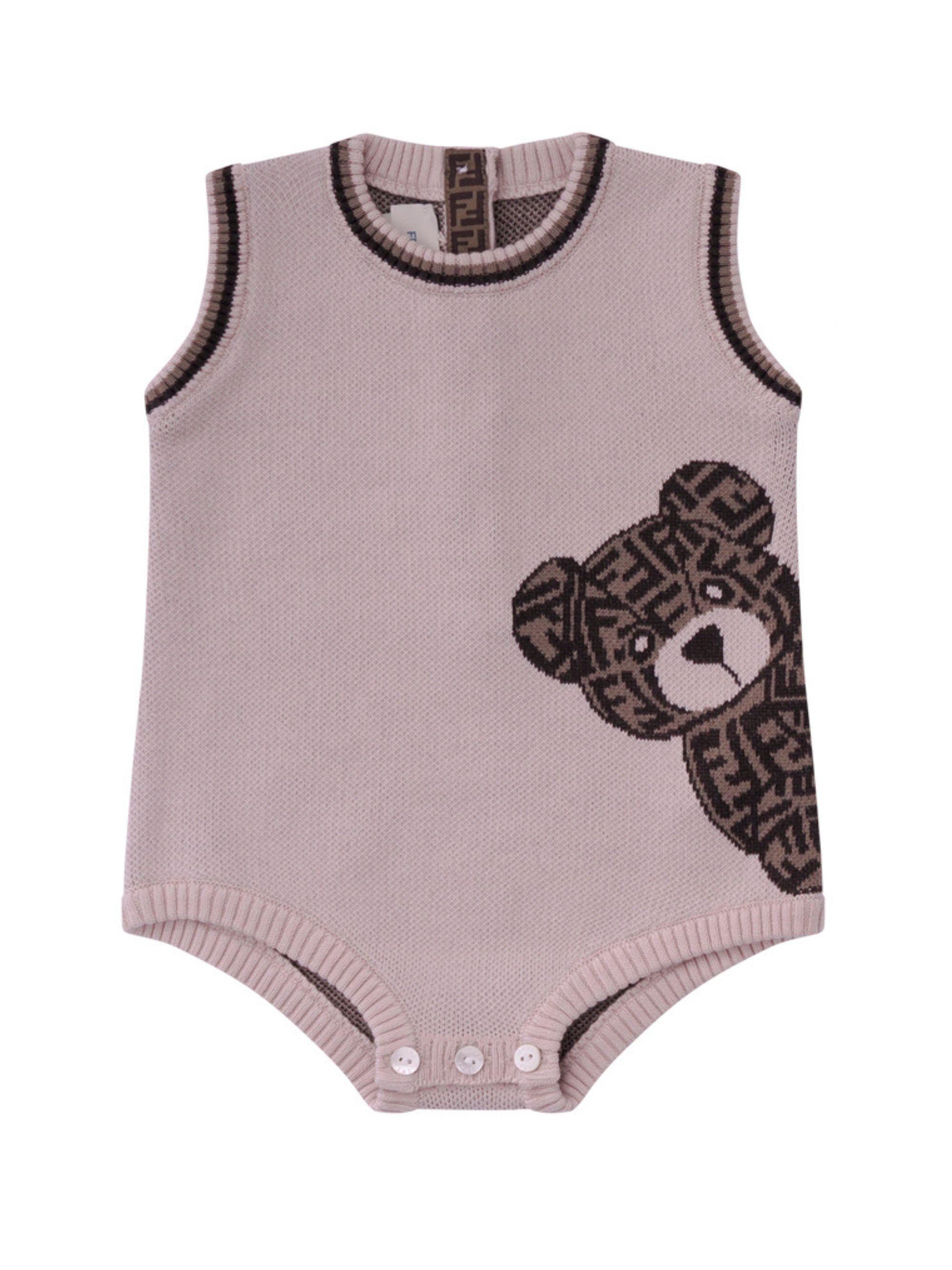 Set due pezzi per neonati Fendi Kids beige con ricamo orsetto sul davanti con logo FF BUG207 AVVZ F1P2N FENDI KIDS
